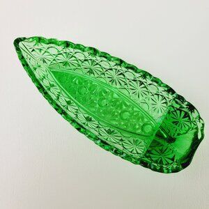 Vintage Green Glass Daisy & Button Boat Ashtray 1960s LG Wright MCM Bar Decor